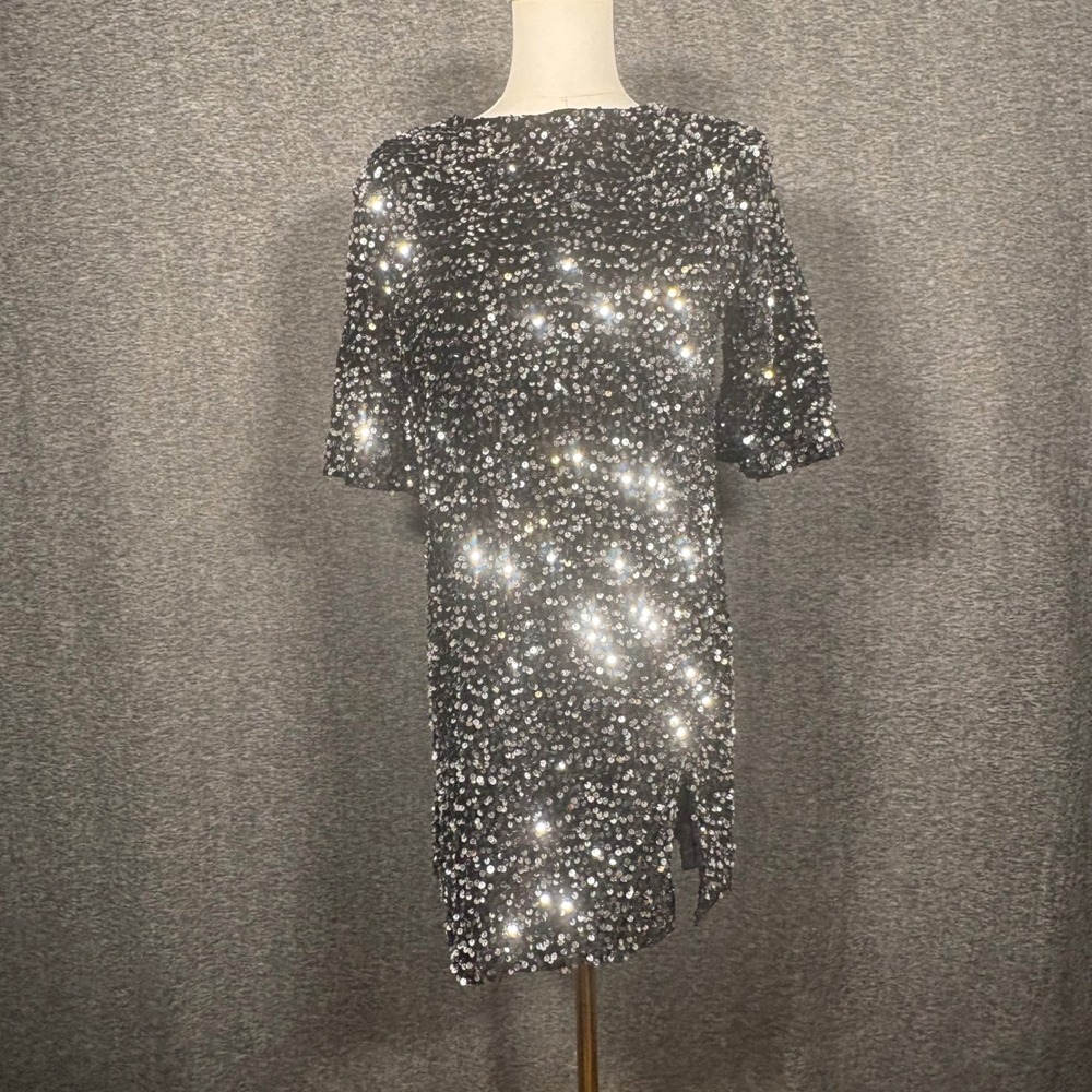 4th & Reckless Marca Black Sequin Open Back Mini Dress Womens Size Small